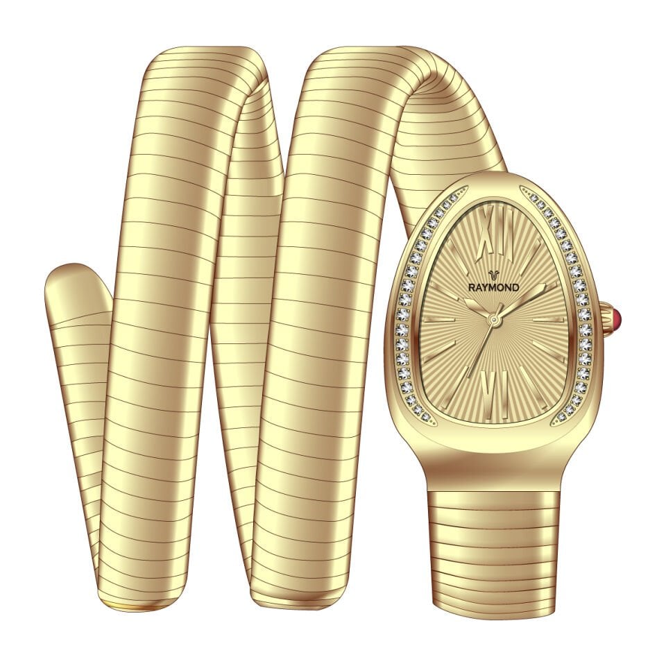 RAYMOND RYM-010466 YILAN MODEL KADIN KOL SAATİ - %100 ÇELİK KASA VE KORDON - 2 YIL GARANTİ